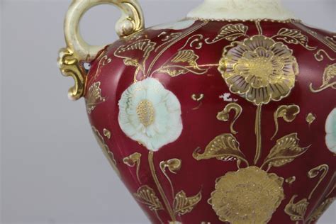 Vintage Vase Hand Painted Burgundy Floral Gold Gorgeous