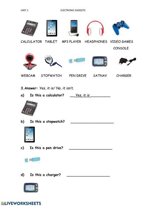 electronic gadgets worksheet