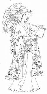 Chinois Kimono Geisha Japanische Colorir Desenhos Dibujo Radieuse Japonaise Japonais Adulte Asien Japoneses Gueixas Broderie Animaux Parasol Adultos Asiatique Stickerei sketch template