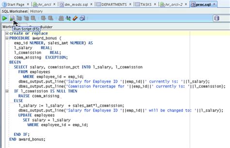testing and debugging procedures using sql developer