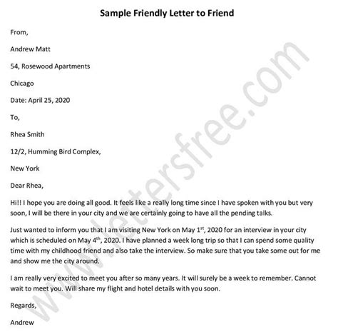 sample friendly letter  friend friendly letter   friend sample
