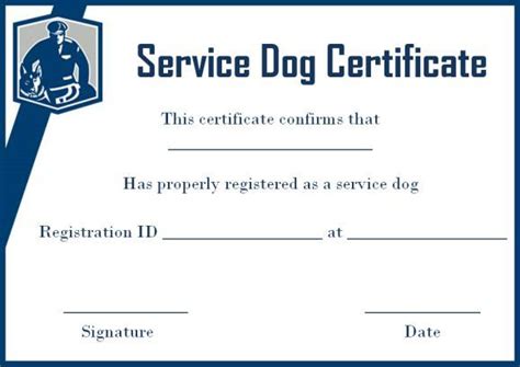 service dog certificate template  training certificate