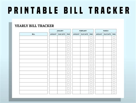 bill payment tracker printable template bill payment checklist monthly
