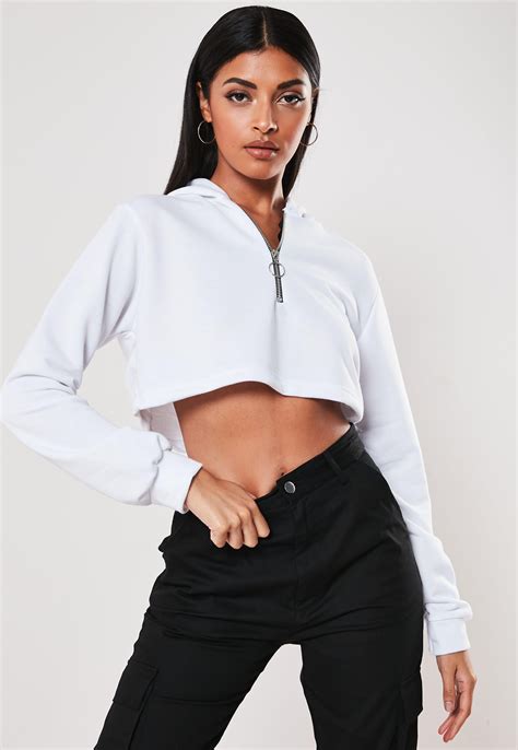 White Zip Front Cropped Hoodie Missguided