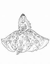 Barbie Coloring Princess Pages Gown sketch template
