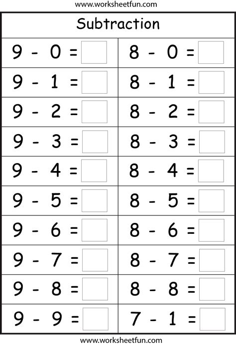 kindergarten math worksheets subtraction printable