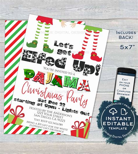 editable christmas pajama party invitations adult