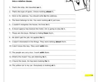 relative clauses  prepositional verbs worksheet relative clauses