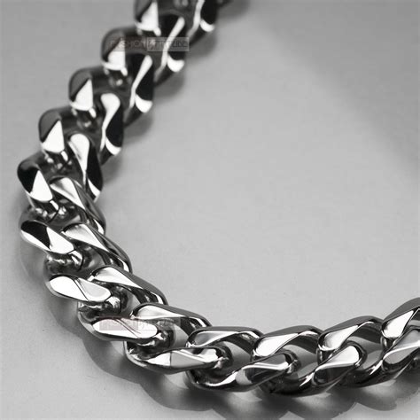 silver necklace stainless steel mens chain solid heavy thick top