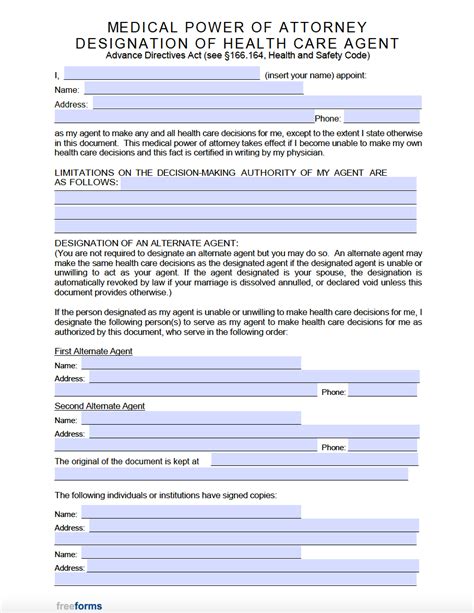 printable medical power  attorney form texas printable form