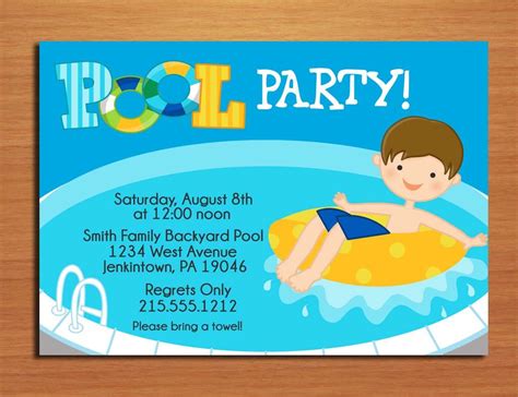 cool  template  printable pool party birthday invitations