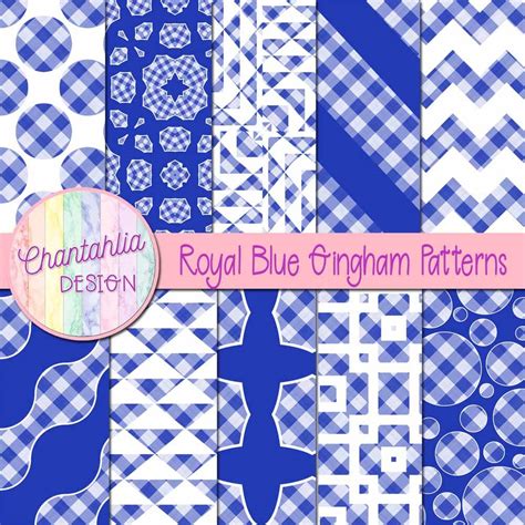 digital papers featuring royal blue gingham patterns