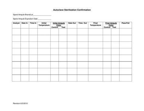 printable autoclave log sheet templates