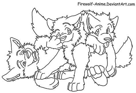 wolf pups lineart  firewolf anime  deviantart