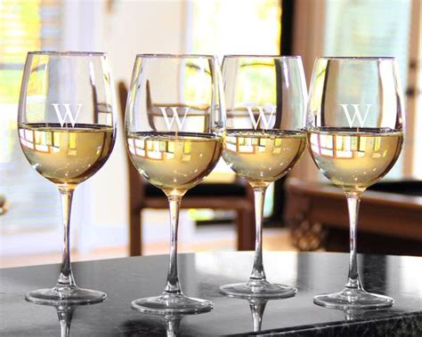 personalized hand blown white wine glass set set of four