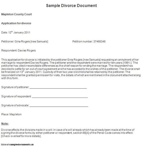 sample divorce document divorce word template divorce papers
