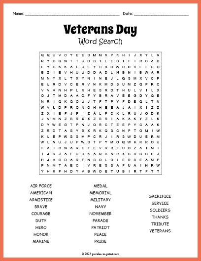 veterans day word scramble