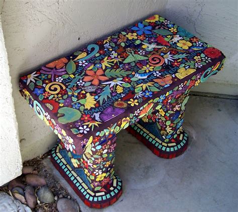handmade tile studio bench covered  handmade tiles