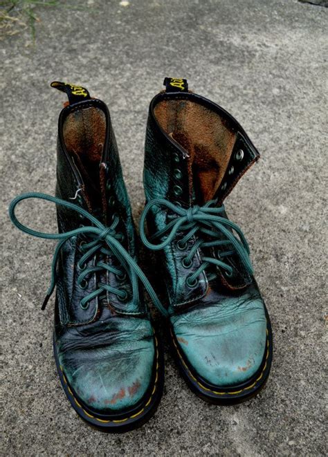 vintage teal black  marten boots size  distressed etsy  marten boot boots