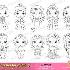cute princess coloring pages pack princesses fairytale etsy