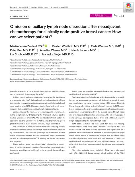 Pdf Omission Of Axillary Lymph Node Dissection After Neoadjuvant