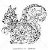 Squirrel Coloring Zentangle Vector Stock Animal Book Shutterstock Hand Drawn Logo Tattoo Mandala Style Pages Shirt Stress Anti Vectors écureuil sketch template