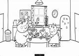 Coloring Peppa Pig Eating Family Printable Kids sketch template