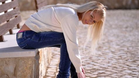 Annely Gerritsen Jeans White Tops Blonde Women Outdoors Pornstar