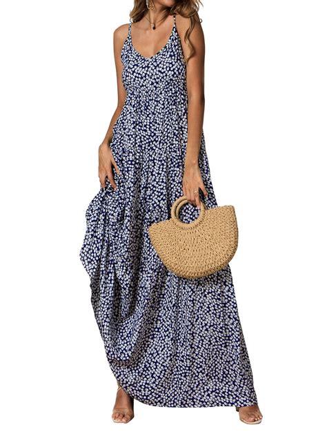 Beach Floral Print Long Maxi Dresses For Women Sleeveless Summer Ladies