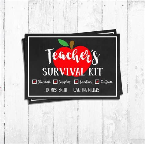 teacher survival kit label editable   school unique etsy
