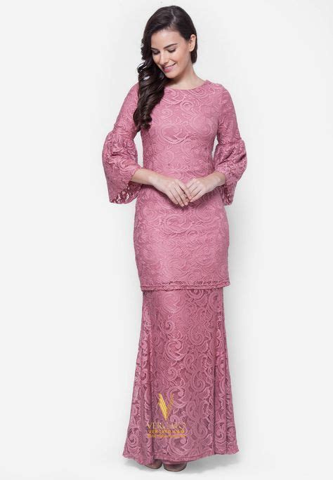 baju kurung moden lace vercato nora in dusty pink buy