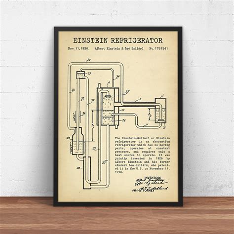Einstein Refrigerator Patent Print Mad Scientist Decor Etsy