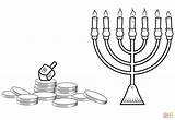 Hanukkah Coloring Menorah Dreidel Gelt Pages Printable Drawing Clip Chanukah Clipart Jewish Color Drawings Print Holidays Getcolorings Getdrawings Library sketch template