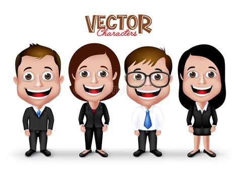 set of realistic 3d professional man and woman characters happy smiling stock vector image