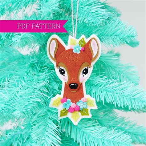 felt  pattern reindeer ornament christmas ornament deer embroidery pattern felt deer
