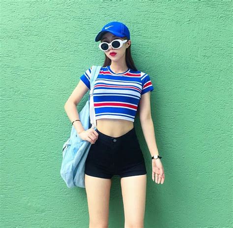 Striped Crop Top And Shorts Crop Top And Shorts Korean