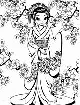 Coloring Pages Geisha Frank Lisa Girl People Pretty Books Coloriage Adults Japan Color Drawings Sheets Kids Tattoo Book Asian Princess sketch template