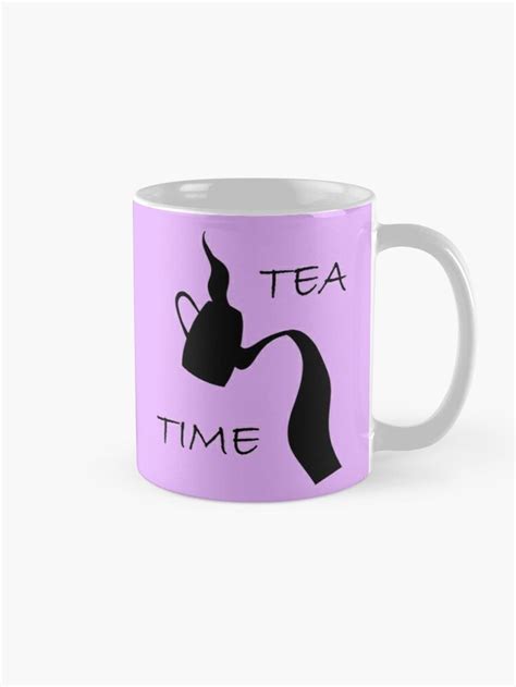 tea time text and a black steaming tea pot design coffee mug by