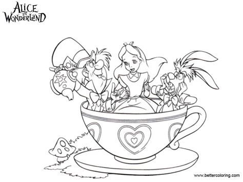 alice  wonderland coloring pages tea party  printable coloring
