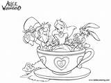 Alice Wonderland Pages Coloring Tea Party Printable Kids Adults sketch template