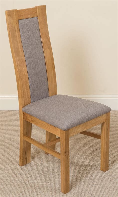 stanford solid oak dining chair light oak  grey fabric