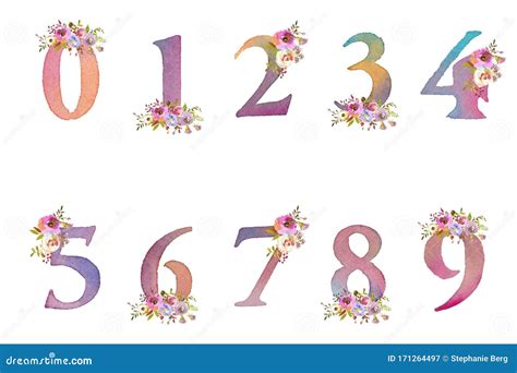 pretty soft watercolor painted floral numbers stock image image
