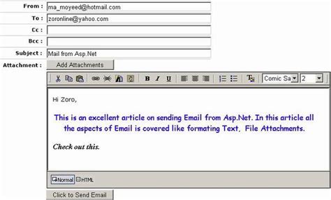 technical developer sending email  aspnet  formatted text