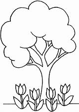 Tree Coloring Pages Kids Flowers Trees Printable Simple Colouring Color Leaves Clipart Drawing Cartoon Elm Children Cherry Flower Clip Spring sketch template