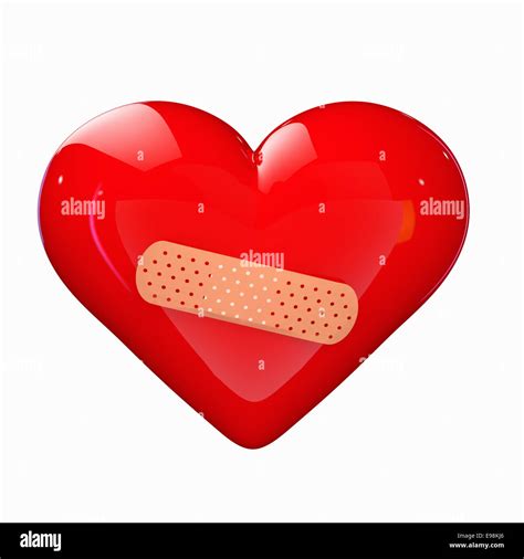red heart   band aid isolated  white stock photo alamy
