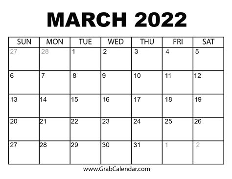 printable march  calendar