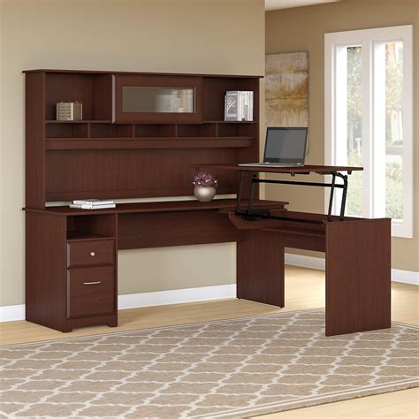 Bush Cab052hvc Cabot L Shaped Sit To Stand Desk With Hutch 72w 3