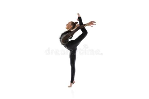 Girl With A Rhythmic Gymnastics Clubs Flexibility In Acrobatics Stock