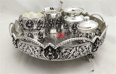 shreyas beautiful hand crafted antique finish german silver pooja