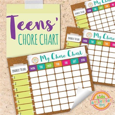 printable chore chart  teens customizable natural parenting